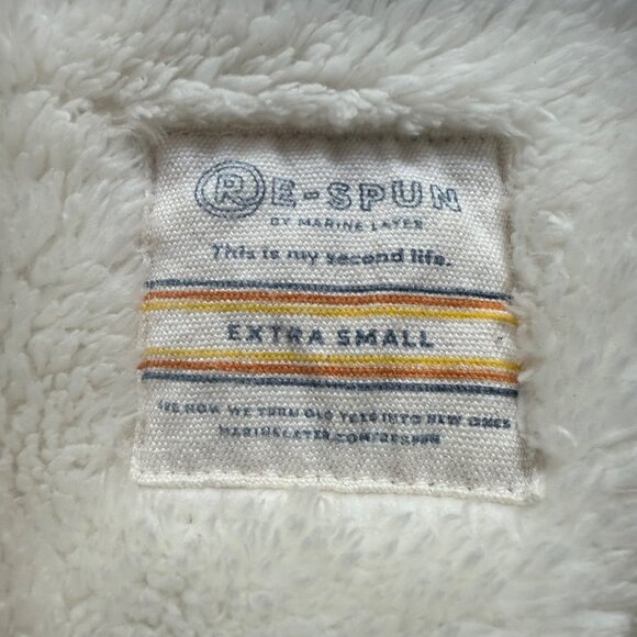 Marine Layer Re-Spun Size XS White Sherpa Fleece 1/4 Zip Pullover w/ Blue Trims - Picture 5 of 12